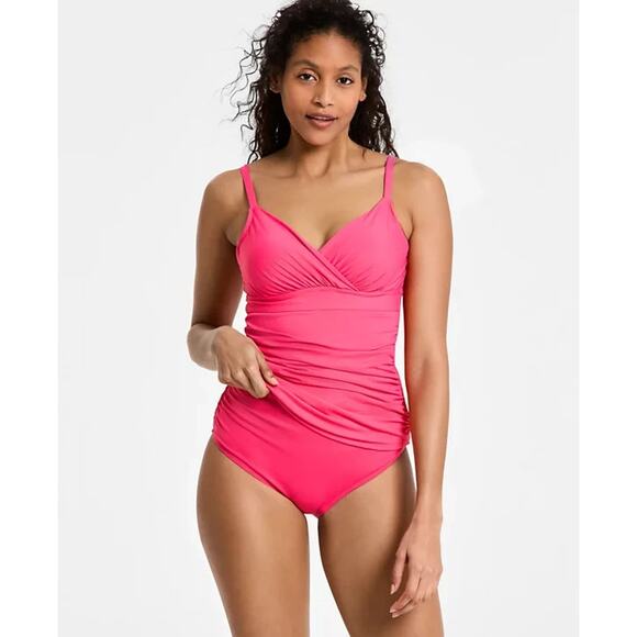 Anne Cole Women's Surplice Underwire Tankini Top, Pink Size 36C/38B 0532 - Picture 1 of 4